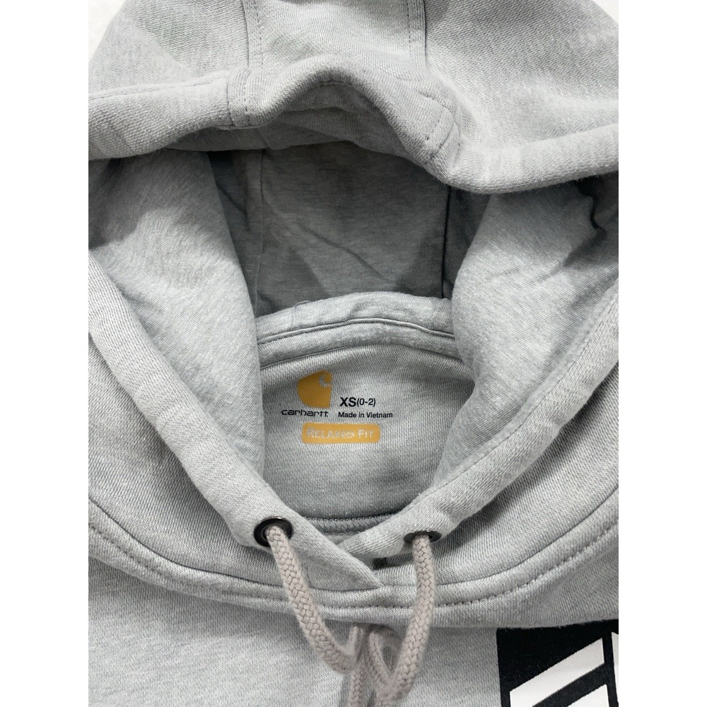 Carhartt Women's Relaxed Fit Mid Weight Logo Sleeve Hoodie Size XS (0-2) Gray - Picture 4 of 9